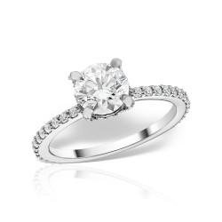 Inel de logodnă din platină cu brilliant central și diamante de accent, Contemporary/Classic