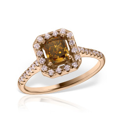 Inel de logodnă din aur roz de 18 kt cu diamant central culoare specială maro portocaliu închis, Contemporary/Classic