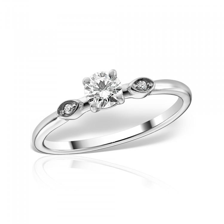 Inel de logodnă din aur alb cu diamant central briliant și diamante de accent, Love me tender