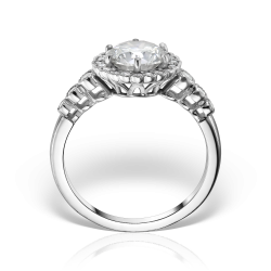 Inel de logodnă din platină cu diamant central briliant și anturaj de diamante, Contemporary/Classic