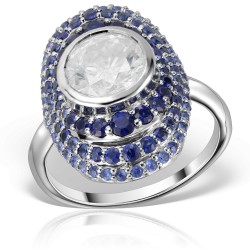 Inel de cocktail (de mana dreapta) cu diamant central briliant si cu safire albastre, Contemporary/Clasic