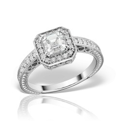 Inel de logodna din platina cu diamant central taietura asscher, Art Deco, Vintage inspired