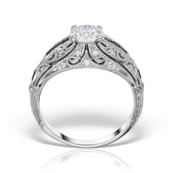 Inel de logodna cu diamant central briliant si safire albastre, Art Deco, Vintage inspired