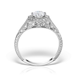 Inel de logodna din platina cu diamant central briliant, Art Deco, Vintage inspired