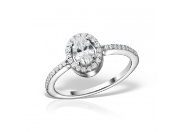 Inel de logodnă cu diamant central oval și anturaj de diamante briliant, Contemporary/Classic