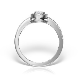 Inel de logodnă cu diamant central oval și halou de diamante brilliant, Contemporary/Classic