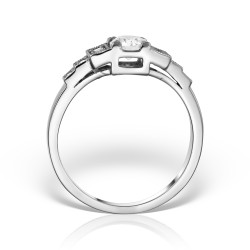 Inel de logodnă din platină cu diamant central briliant si opt diamante brilliant laterale, Contemporary/Classic