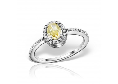Inel de logodnă cu diamant central oval fancy intense yellow și anturaj de diamante brilliant, Contemporary/Classic