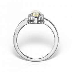 Inel de logodnă cu diamant central oval fancy intense yellow și halou de diamante brilliant, Contemporary/Classic