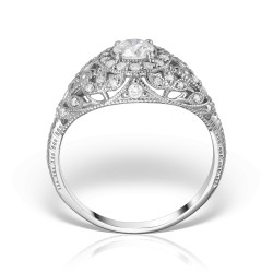Inel de logodna din platinai cu diamant central briliant, edwardian, vintage inspired