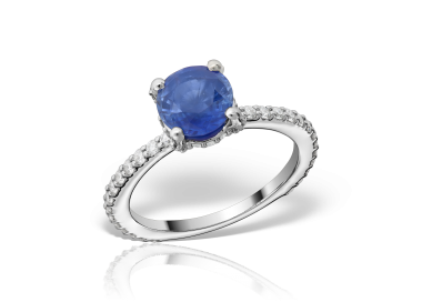 Inel de logodnă din platină cu safir albastru și diamante de accent, Contemporary/Classic