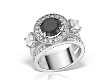 Inel de logodnă cu diamant negru central cu anturaj de diamante și cu diamante laterale, Celebrities inspired