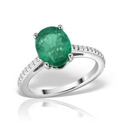 Inel de logodnă din platină cu smarald oval și diamante de accent, Contemporary/Classic