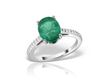 Inel de logodnă din platină cu smarald oval și diamante de accent, Contemporary/Classic